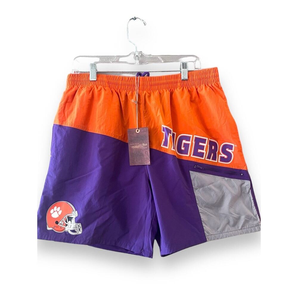 Mitchell Ness Clemson Tigers Nylon Athletic Lined NCAA Shorts Men Size Large